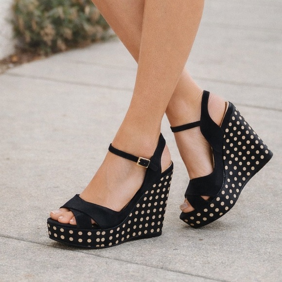 Tory Burch Shoes - Tory Burch Black Suede Polka Dot Wedge Sandals 6.5 w/ dust bag